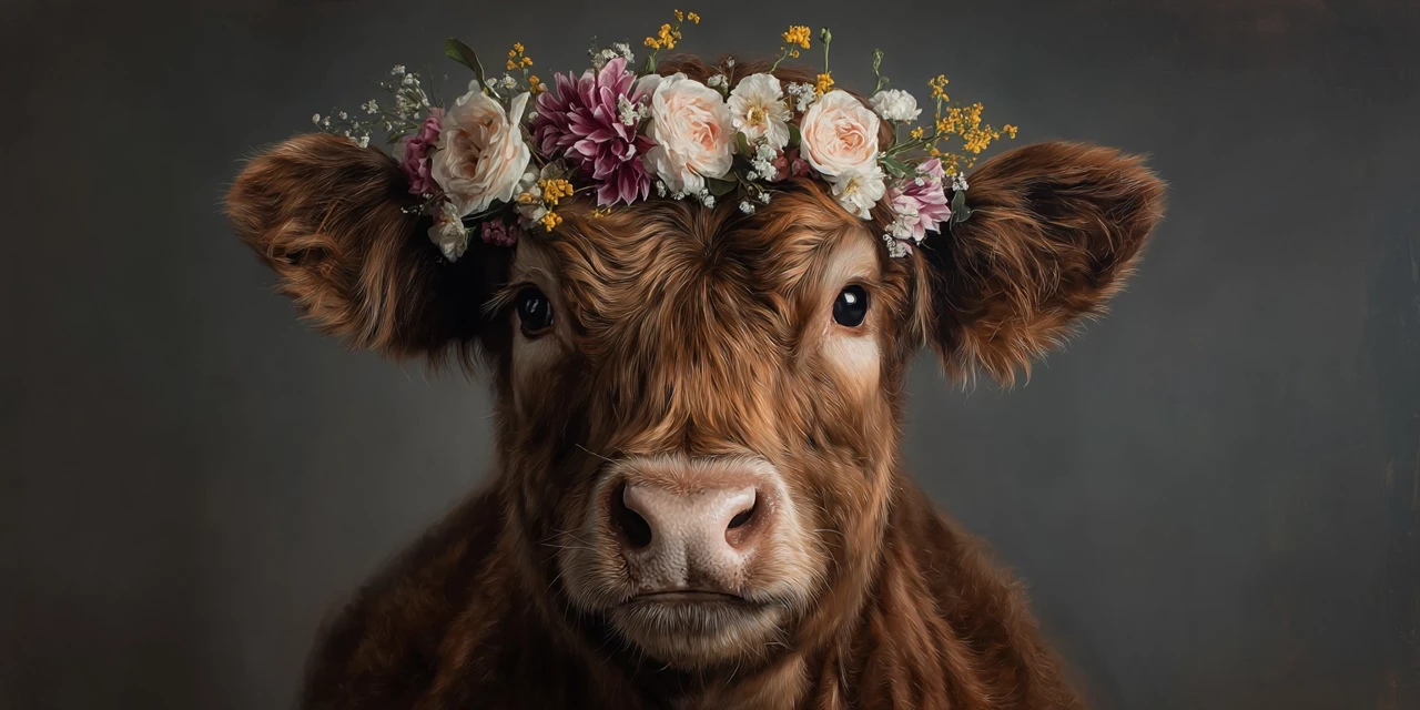 Highland Cow Floral Crown: MidJourney Version Comparison - v7.0 - Image 3