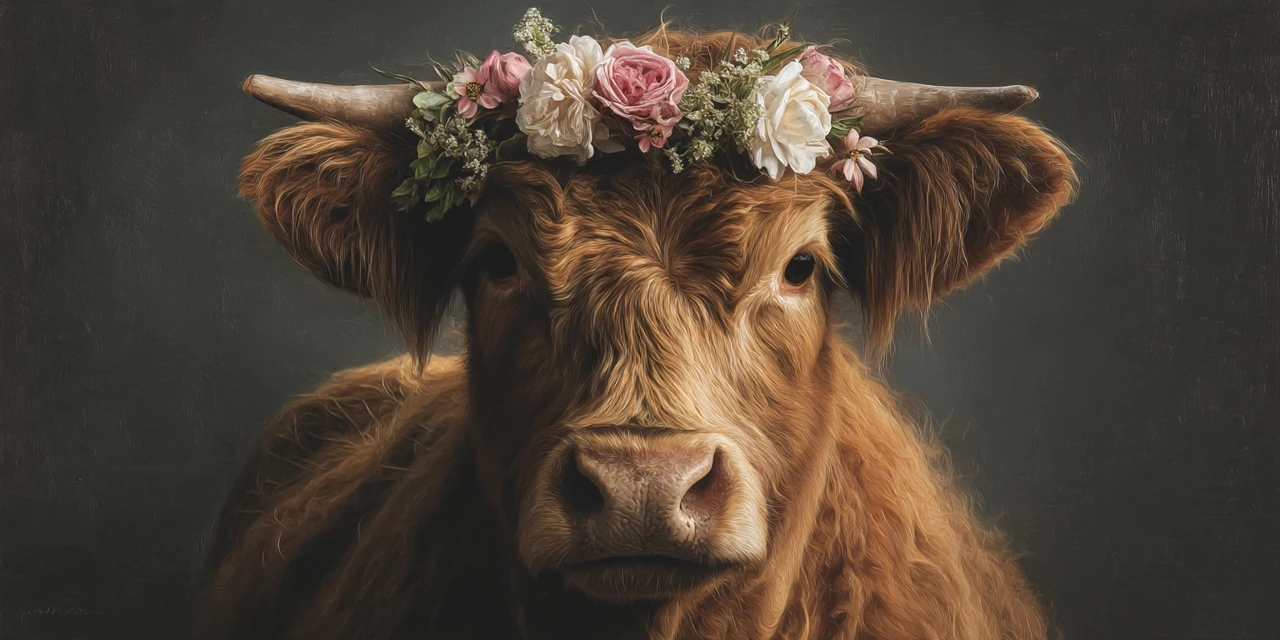 Highland Cow Floral Crown: MidJourney Version Comparison - v7.0 - Image 2