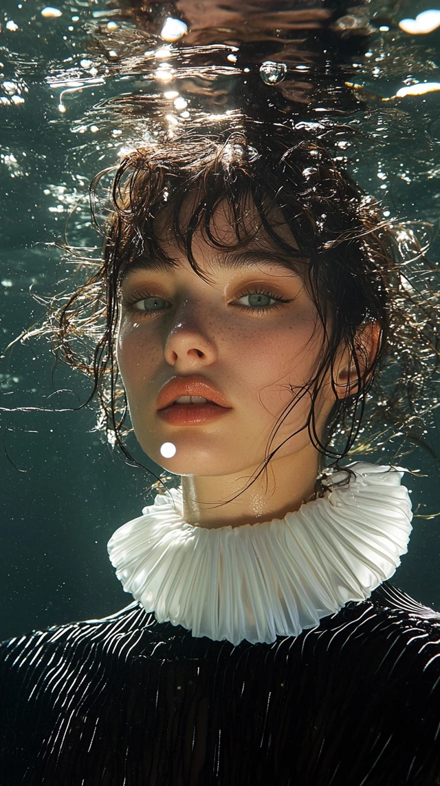 MJ v5.2-v7: Cinematic Underwater Fashion Portrait Evolution - v6.1 - Image 4