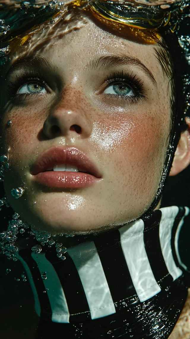 MJ v5.2-v7: Cinematic Underwater Fashion Portrait Evolution - v7.0 - Image 2