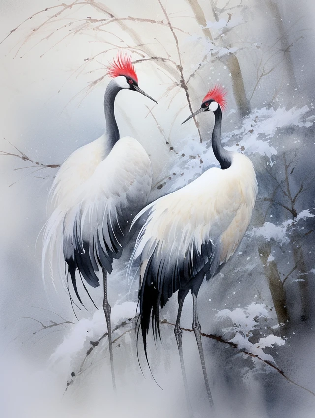 Red-crowned Crane Watercolor Art: MidJourney v5.2 to v7.0 - v5.2 - Image 1