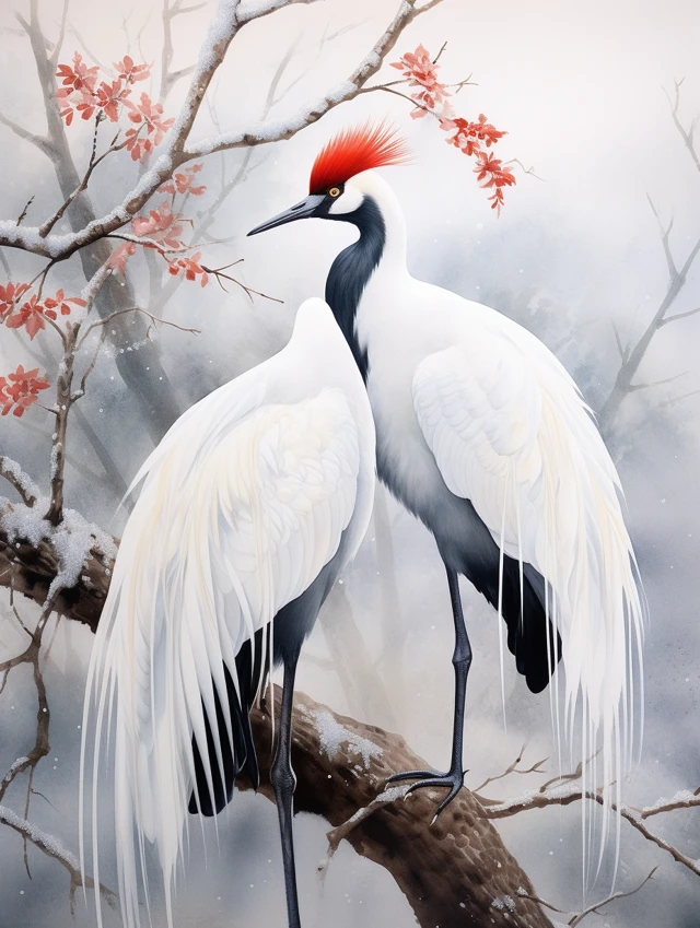 Red-crowned Crane Watercolor Art: MidJourney v5.2 to v7.0 - v5.2 - Image 3