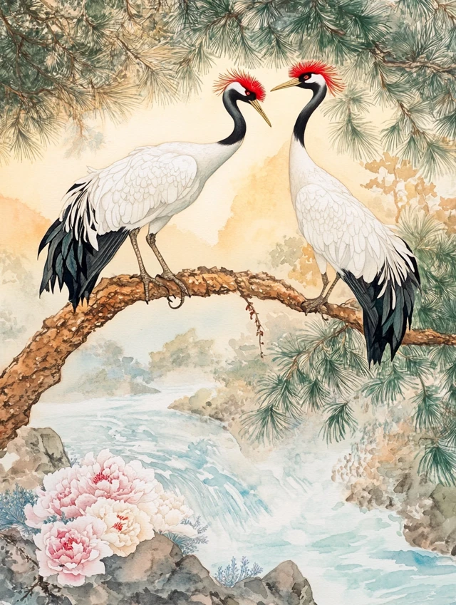 Red-crowned Crane Watercolor Art: MidJourney v5.2 to v7.0 - v6.1 - Image 4