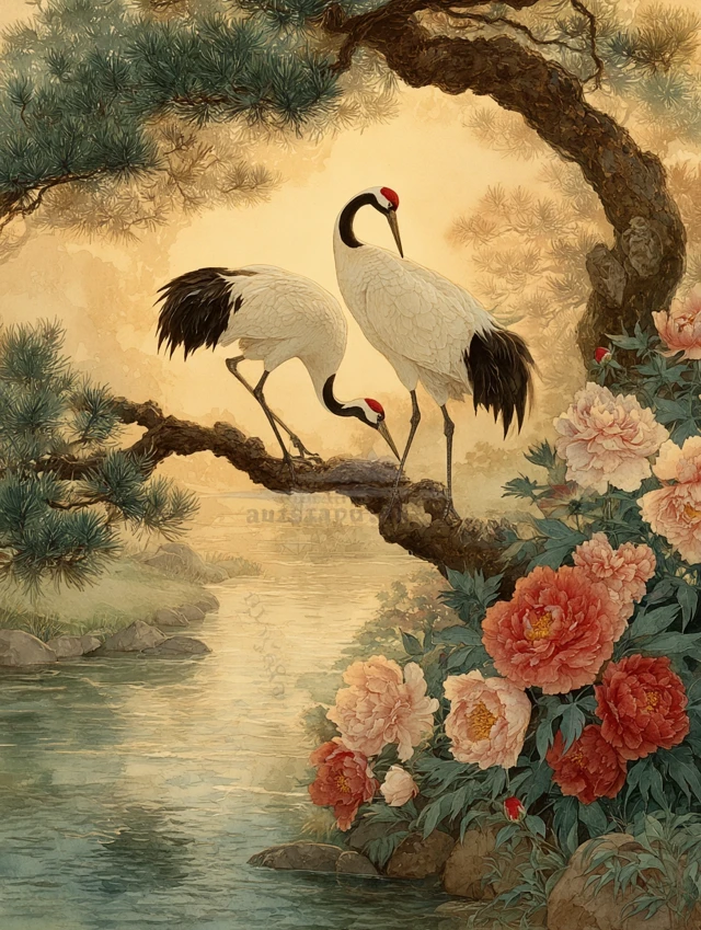 Red-crowned Crane Watercolor Art: MidJourney v5.2 to v7.0 - v7.0 - Image 2