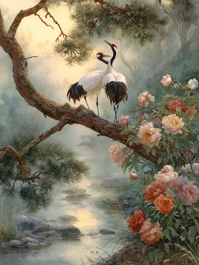 Red-crowned Crane Watercolor Art: MidJourney v5.2 to v7.0 - v7.0 - Image 4