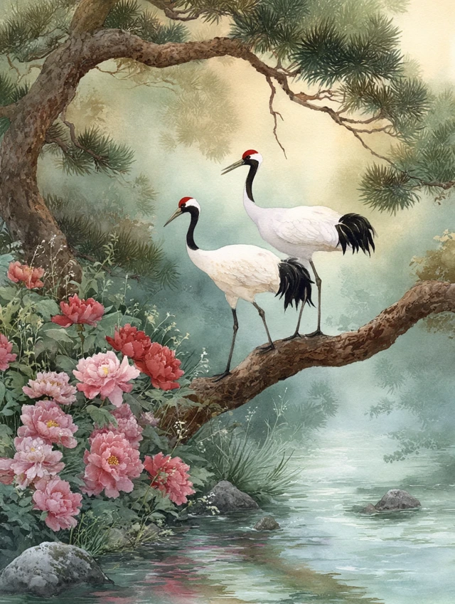 Red-crowned Crane Watercolor Art: MidJourney v5.2 to v7.0 - v7.0 - Image 3