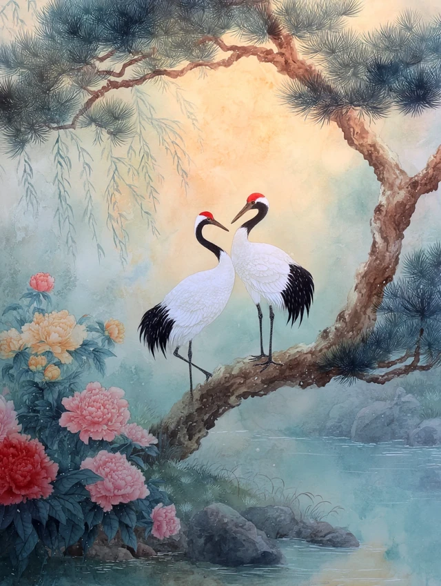 Red-crowned Crane Watercolor Art: MidJourney v5.2 to v7.0 - v7.0 - Image 1