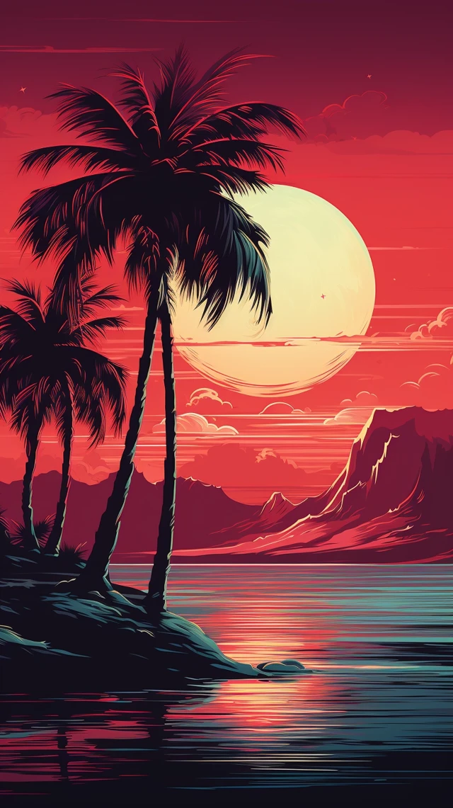 Midjourney: Best Retro Vaporwave Palm Tree Sunset Art - v5.2 - Image 3