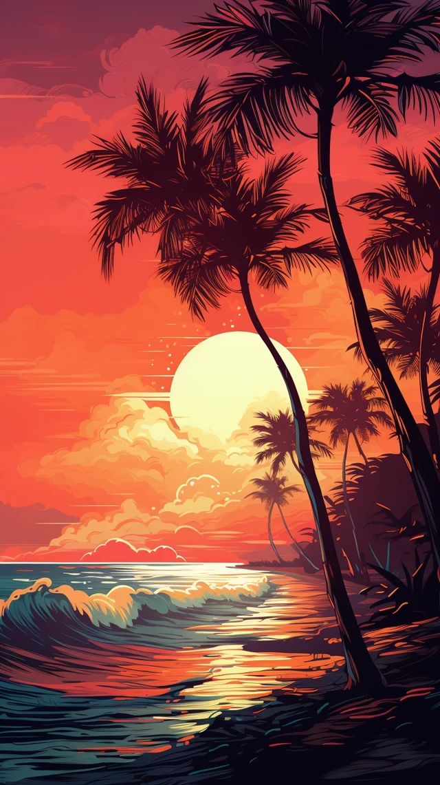 Midjourney: Best Retro Vaporwave Palm Tree Sunset Art - v5.2 - Image 2