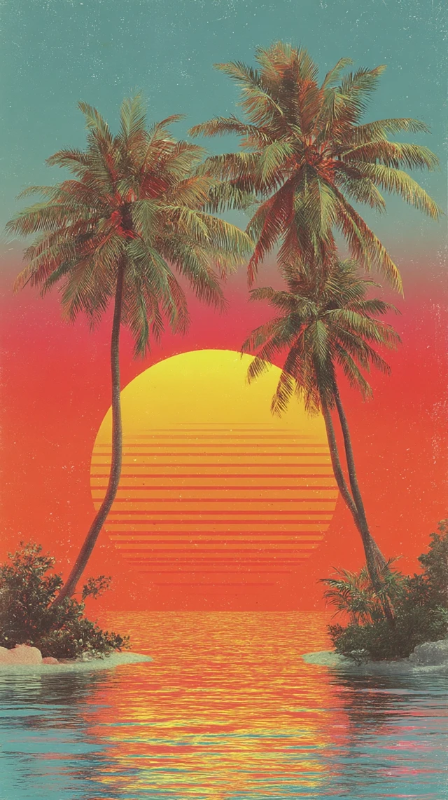 Midjourney: Best Retro Vaporwave Palm Tree Sunset Art - v7.0 - Image 3