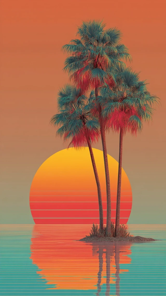 Midjourney: Best Retro Vaporwave Palm Tree Sunset Art - v7.0 - Image 2