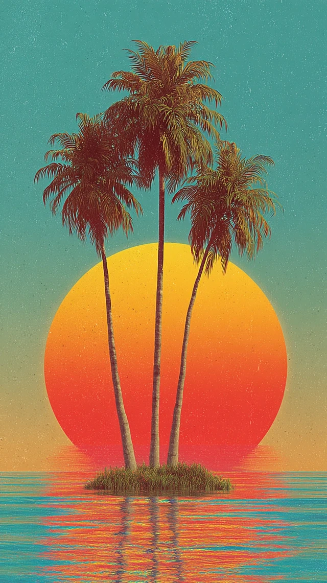 Midjourney: Best Retro Vaporwave Palm Tree Sunset Art - v7.0 - Image 4
