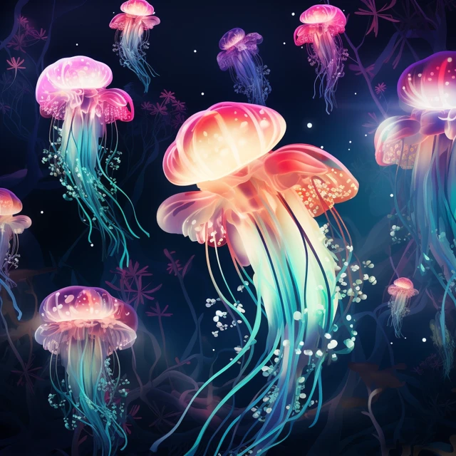 MJ v5-v7: Best Glowing Jellyfish Seamless Pattern for Print - v5.2 - Image 2