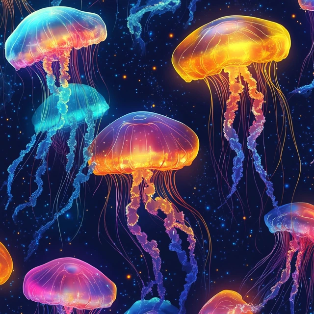 MJ v5-v7: Best Glowing Jellyfish Seamless Pattern for Print - v6.1 - Image 3