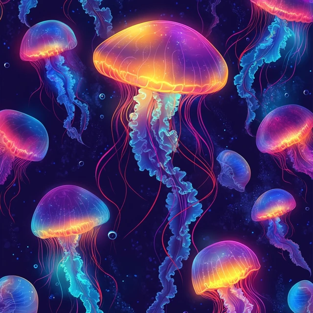 MJ v5-v7: Best Glowing Jellyfish Seamless Pattern for Print - v6.1 - Image 4