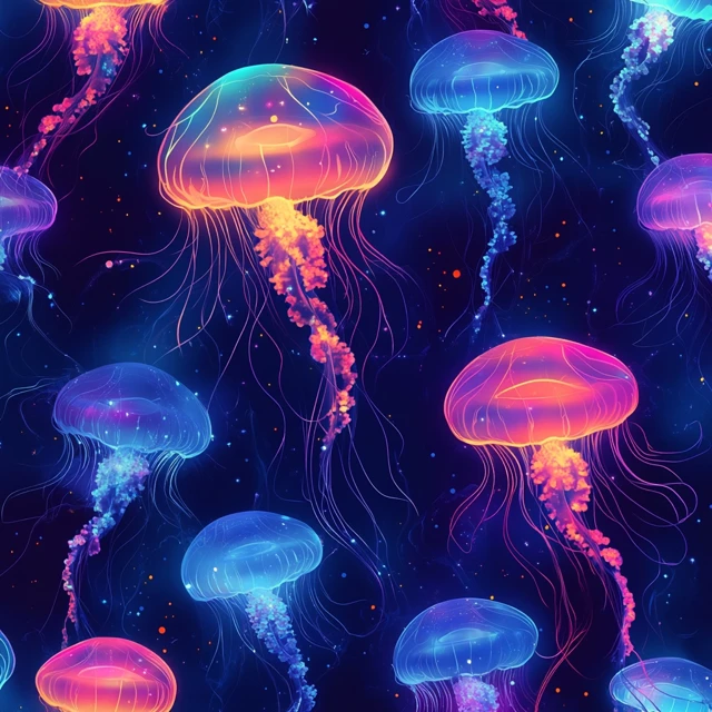 MJ v5-v7: Best Glowing Jellyfish Seamless Pattern for Print - v6.1 - Image 2