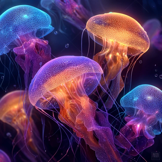 MJ v5-v7: Best Glowing Jellyfish Seamless Pattern for Print - v7.0 - Image 3