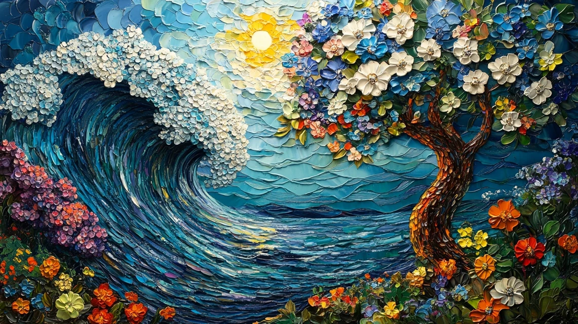 Whimsical Floral Wave Painting: Midjourney v5.2-v7.0 Art - v6.1 - Image 4