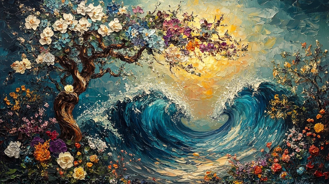 Whimsical Floral Wave Painting: Midjourney v5.2-v7.0 Art - v6.1 - Image 3