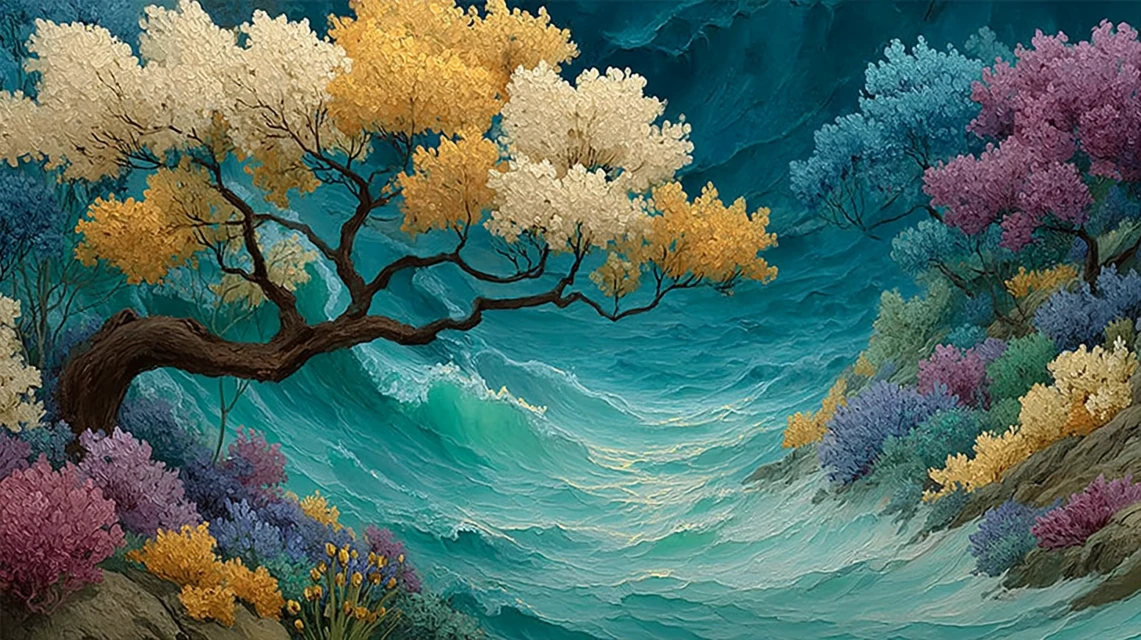 Whimsical Floral Wave Painting: Midjourney v5.2-v7.0 Art - v7.0 - Image 4