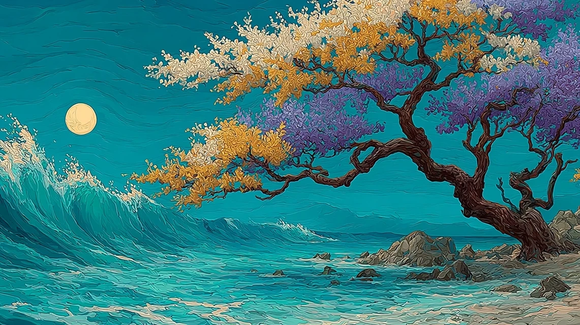 Whimsical Floral Wave Painting: Midjourney v5.2-v7.0 Art - v7.0 - Image 2
