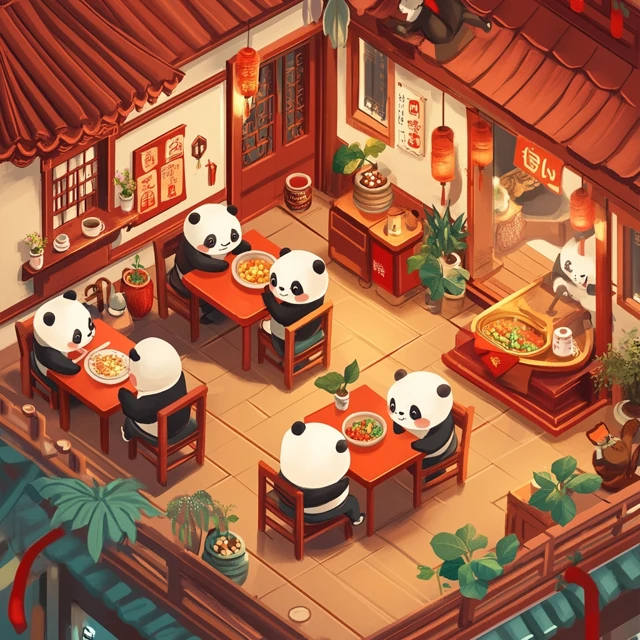 Midjourney Evolution: Adorable Chibi Panda Hot Pot Illustrations - v6.1 - Image 3