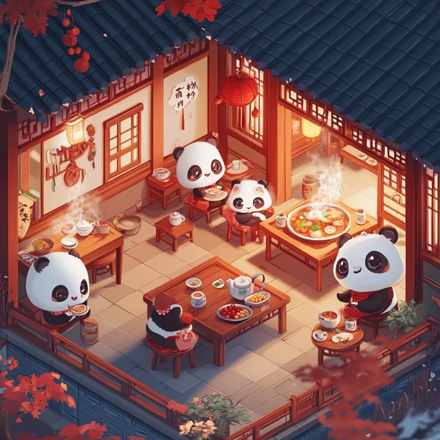 Midjourney Evolution: Adorable Chibi Panda Hot Pot Illustrations - v6.1 - Image 2