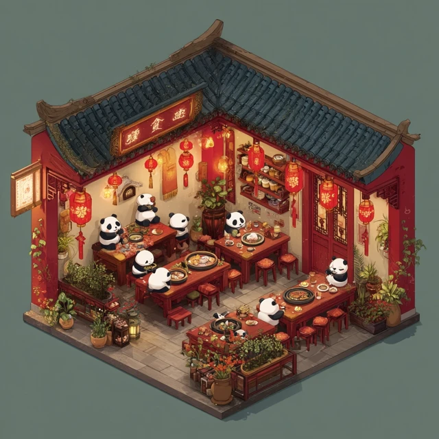Midjourney Evolution: Adorable Chibi Panda Hot Pot Illustrations - v7.0 - Image 4