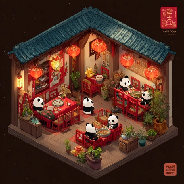 Midjourney Evolution: Adorable Chibi Panda Hot Pot Illustrations - v7.0 - Image 3