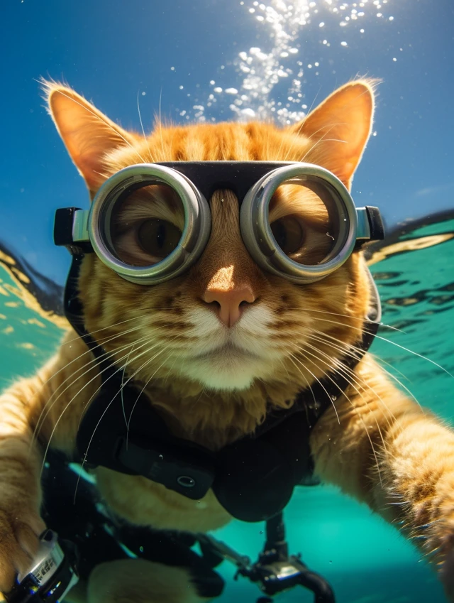 Underwater Cat Selfies: MidJourney v5.2 vs v6.1 vs v7.0 - v5.2 - Image 3