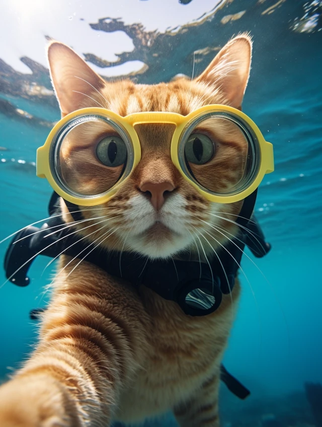 Underwater Cat Selfies: MidJourney v5.2 vs v6.1 vs v7.0 - v5.2 - Image 1