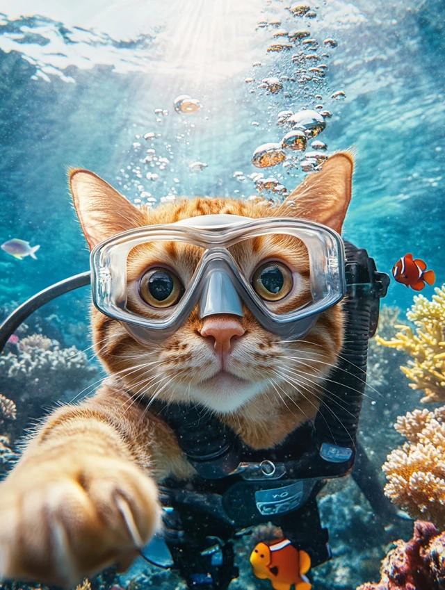 Underwater Cat Selfies: MidJourney v5.2 vs v6.1 vs v7.0 - v6.1 - Image 2