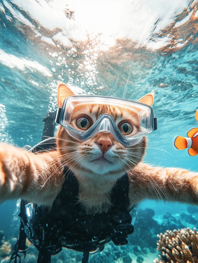 Underwater Cat Selfies: MidJourney v5.2 vs v6.1 vs v7.0 - v6.1 - Image 4