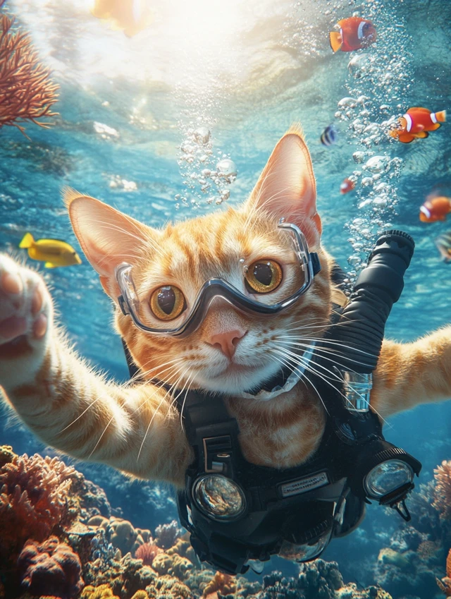 Underwater Cat Selfies: MidJourney v5.2 vs v6.1 vs v7.0 - v6.1 - Image 1