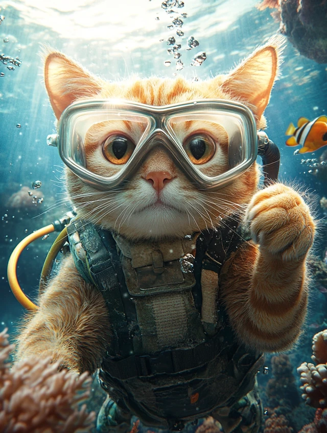 Underwater Cat Selfies: MidJourney v5.2 vs v6.1 vs v7.0 - v6.1 - Image 3