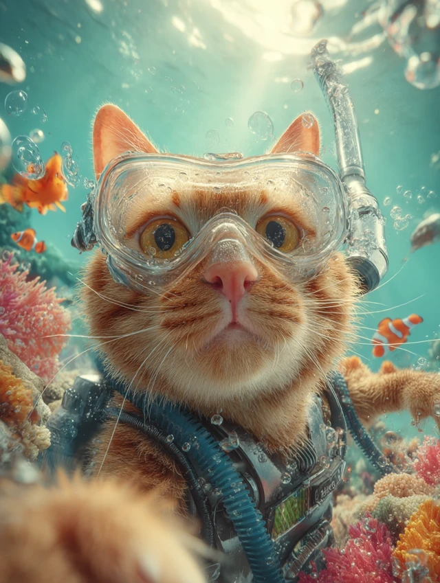 Underwater Cat Selfies: MidJourney v5.2 vs v6.1 vs v7.0 - v7.0 - Image 3
