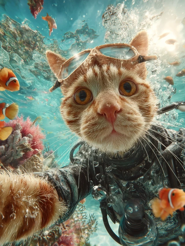 Underwater Cat Selfies: MidJourney v5.2 vs v6.1 vs v7.0 - v7.0 - Image 4