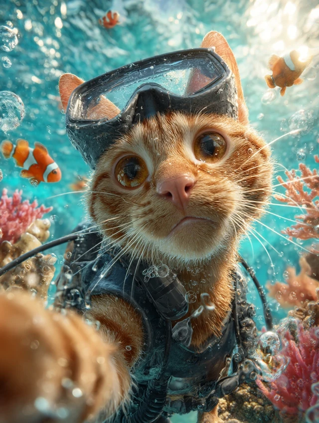 Underwater Cat Selfies: MidJourney v5.2 vs v6.1 vs v7.0 - v7.0 - Image 2