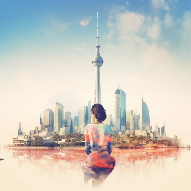 MJ v5.2-v7.0: Business Woman Cityscape Double Exposure Art - v5.2 - Image 3