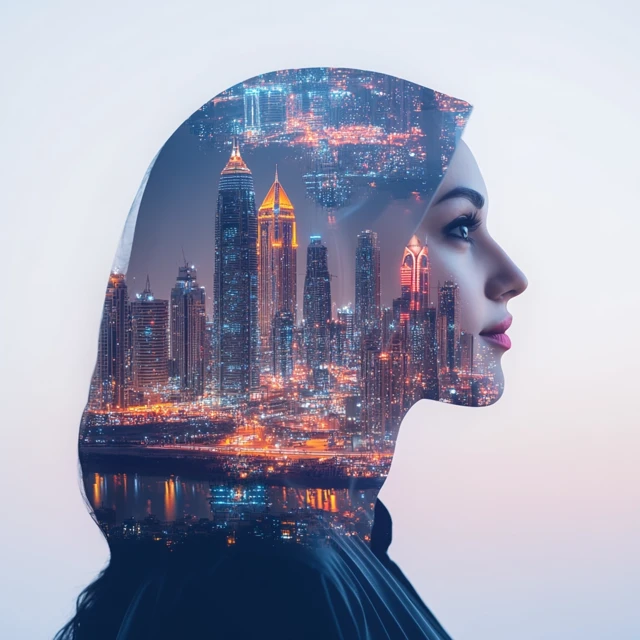 MJ v5.2-v7.0: Business Woman Cityscape Double Exposure Art - v6.1 - Image 4