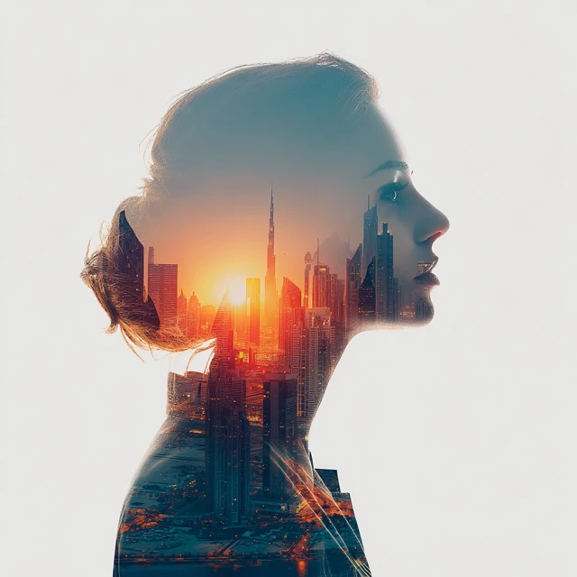 MJ v5.2-v7.0: Business Woman Cityscape Double Exposure Art - v7.0 - Image 2