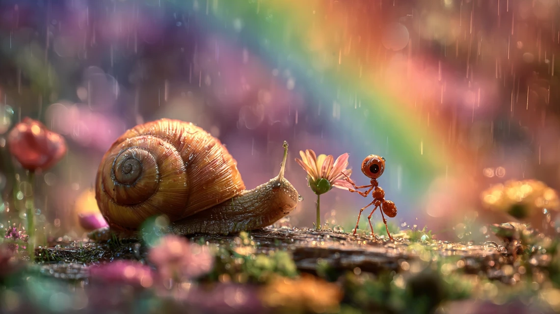 Snail Ant Rainbow Friendship AI Art: Midjourney v5-v7 - v7.0 - Image 4