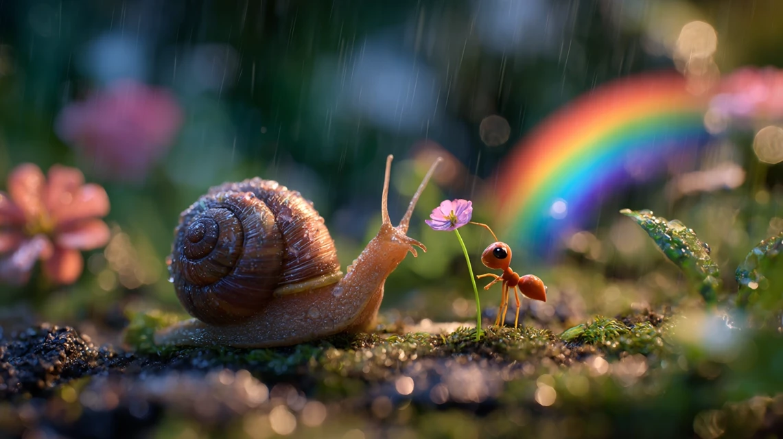 Snail Ant Rainbow Friendship AI Art: Midjourney v5-v7 - v7.0 - Image 2