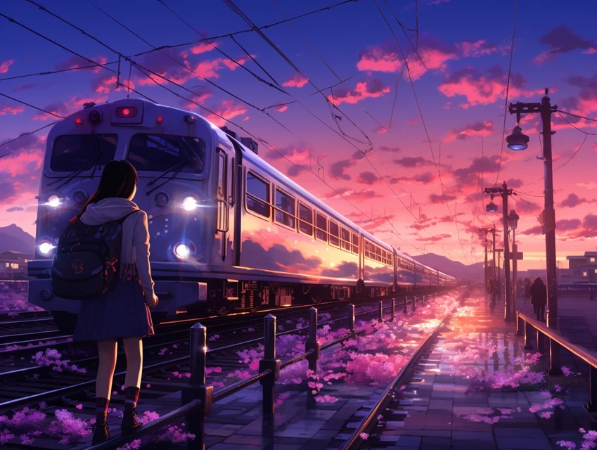 MidJourney Evolution: Japanese Anime Train Station Sunsets - v5.2 - Image 4