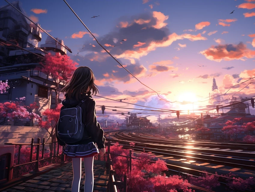 MidJourney Evolution: Japanese Anime Train Station Sunsets - v5.2 - Image 3