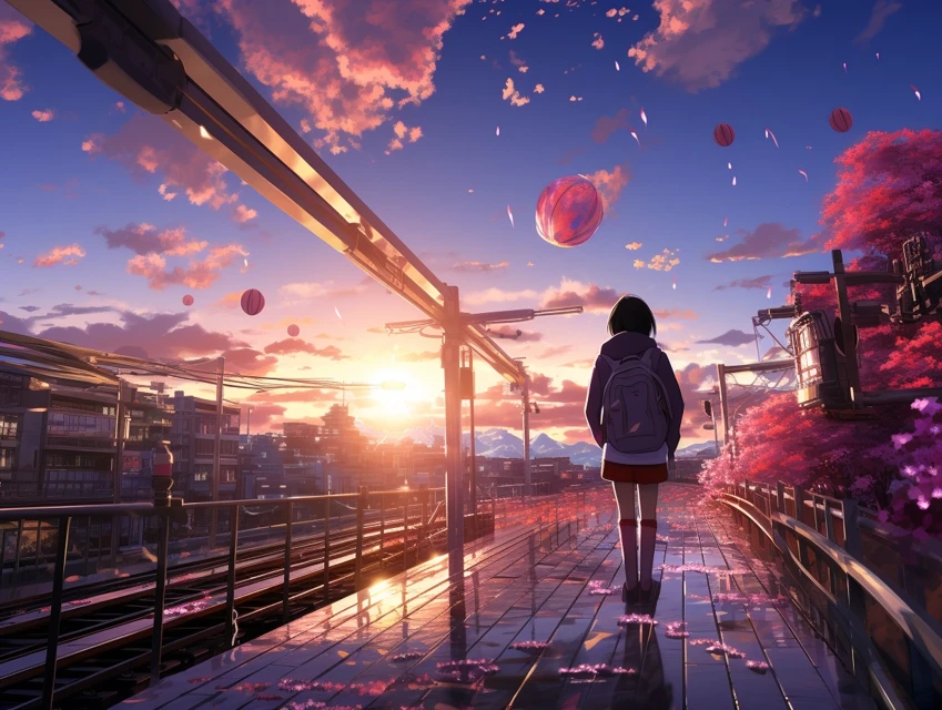 MidJourney Evolution: Japanese Anime Train Station Sunsets - v5.2 - Image 2