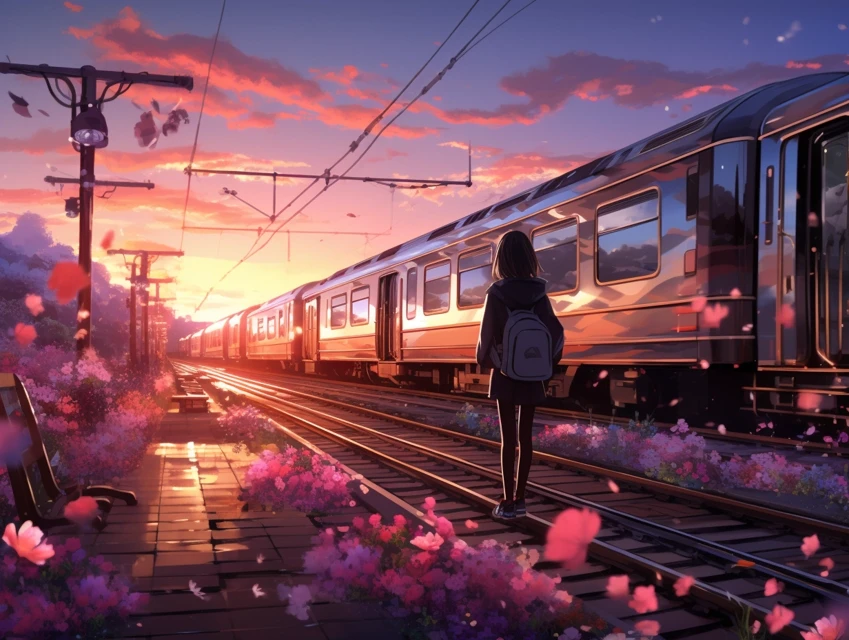 MidJourney Evolution: Japanese Anime Train Station Sunsets - v5.2 - Image 1