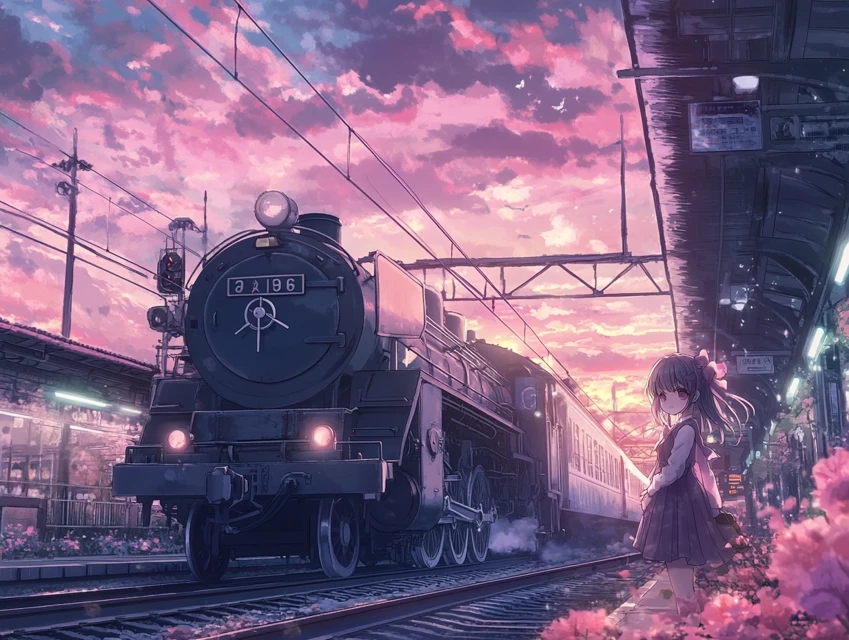 MidJourney Evolution: Japanese Anime Train Station Sunsets - v6.1 - Image 1