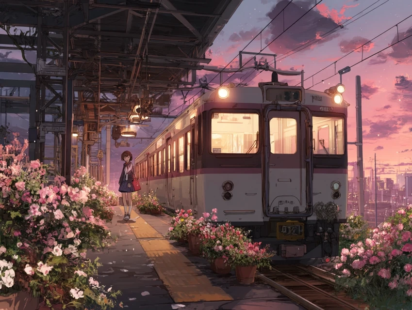 MidJourney Evolution: Japanese Anime Train Station Sunsets - v7.0 - Image 4