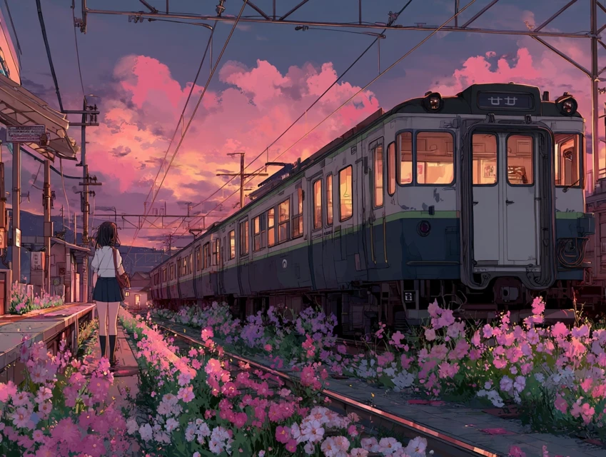 MidJourney Evolution: Japanese Anime Train Station Sunsets - v7.0 - Image 2